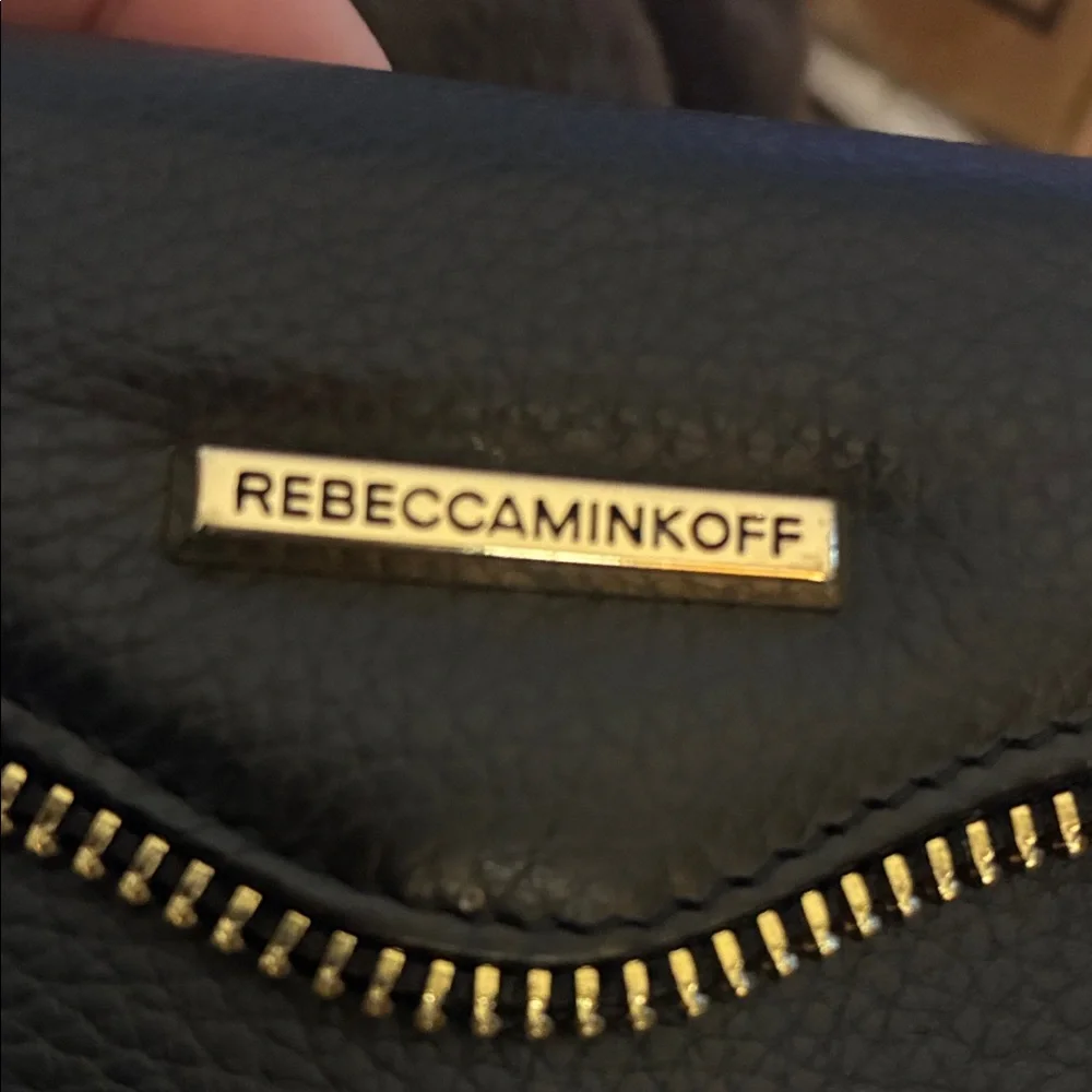 Rebecca Minkoff black Leather‎ Wristlet/ phone holder  with Gold Accents